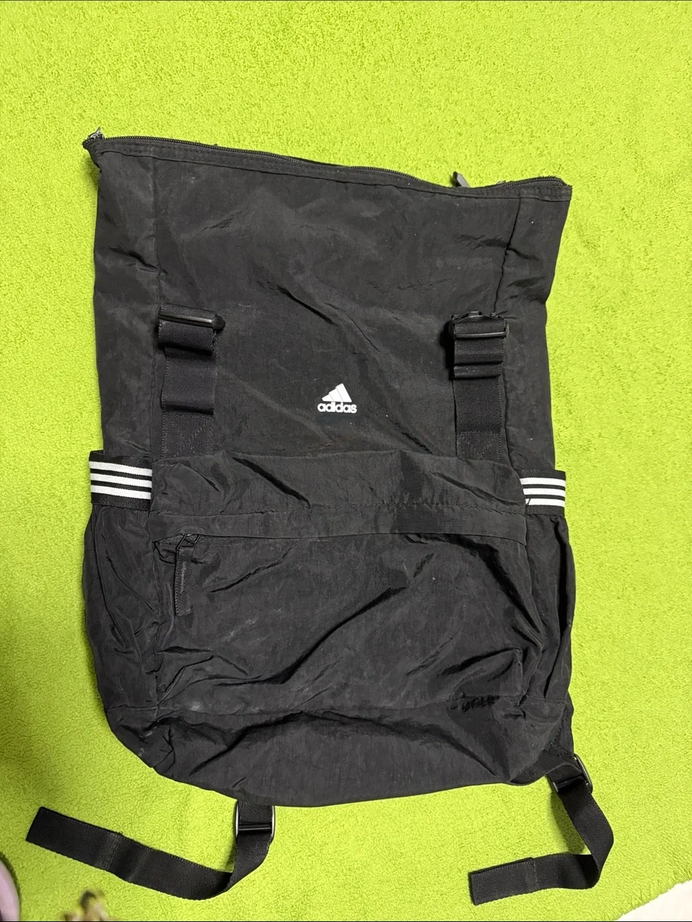 adidas Black Roll-Top Backpack with White Stripe Accents - Picture 2 of 8
